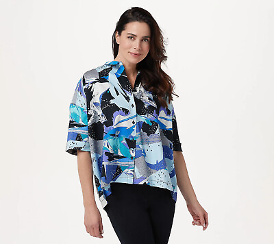 #ad NWT Women with Control XL Button Front Printed Shirt Jacket in Blue QVC 7410 $23.60