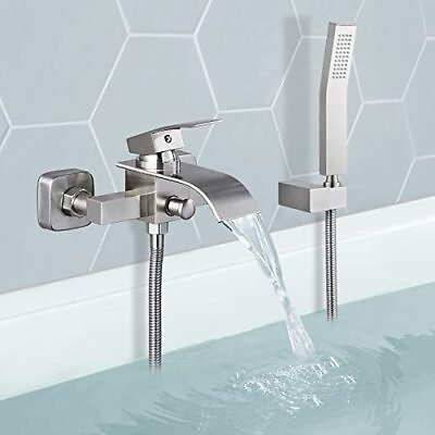 #ad Brushed Nickel Wall Mount Bathtub Faucet Handheld Spray Waterfall Tub Filler $159.00