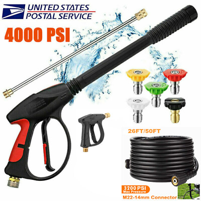 #ad 4000PSI High Pressure Car Power Washer Spray Gun Wand Lance 5Nozzle Tip Hose $14.99
