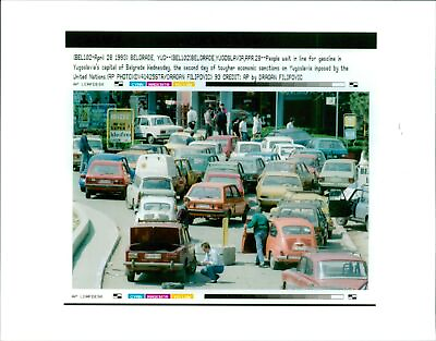 #ad #ad people wait in line for gasoline in yugoslavias... Vintage Photograph 1577603 $14.90