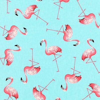 #ad Fabric Flamingo Pink on Blue KAUFMAN Cotton 1 4 yard 1D23 $1.99