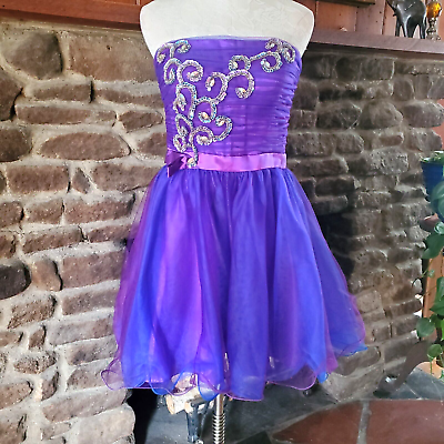 #ad CIRE LANDA Women#x27;s Size 10 Dress BLUE amp; PURPLE BEADED MINI Fairy Princess $18.75