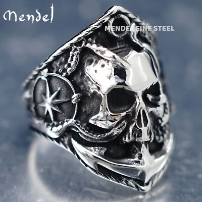 MENDEL Mens Stainless Steel Gothic Biker North Star Skull Octopus Ring Size 7 15 $10.99