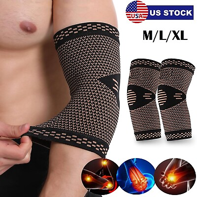 #ad Copper Elbow Brace Compression Support Sleeve Arthritis Tendonitis Joint Pain US $7.99