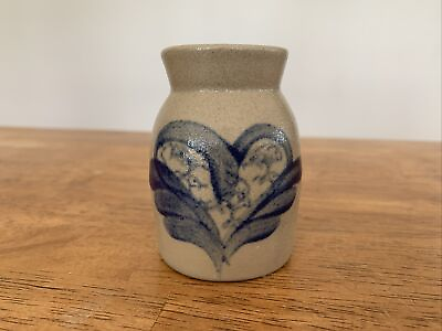 #ad BBP Beaumont Brothers Pottery 3” Crock Salt Glaze Cobalt Blue Heart Wings Design $19.99