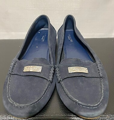 #ad #ad Coach Fredrica Navy Suede Leather Flat Loafer Slip On Shoes Sz 10 B Driving Sole $17.95