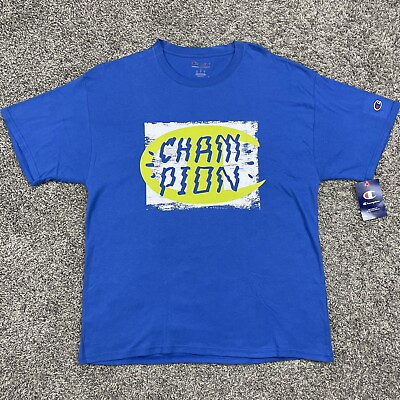 #ad CHAMPION T shirt Blue With Yellow Green Graphic New Mens Size L $9.49