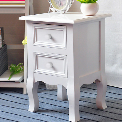 #ad Bedside Table Set Nightstands Simple Wood Drawer Storage Basket Household White $67.97