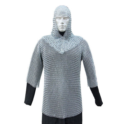 #ad Battle Ready Medieval Habergeon Chainmail Knights Crusader Armor Coif Set $128.33