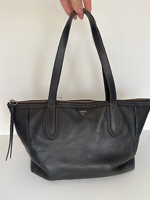 #ad #ad Fossil Sydney Black Leather Shoulder Shopper Carryall Tote Bag Zipper SEE DESC $20.00