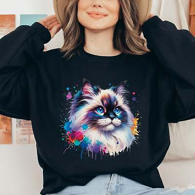 #ad Ragdoll Cat Color Splash Unisex Sweatshirt Black Navy Dark Heather $37.95