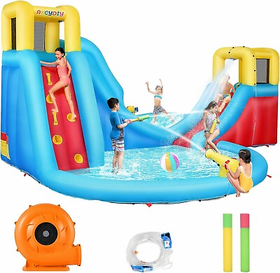 #ad Inflatable Water Slide Park w Blower 2 Slides Water Canonamp;2 Pools for Backyard $358.99