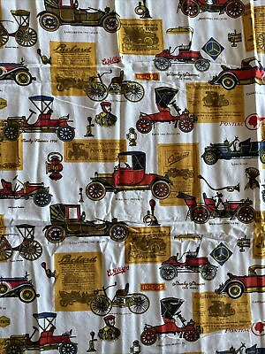 #ad Antique Cotton Red Black Cars of the Early 1900s W44”xL2.6Yds Fabric $49.90
