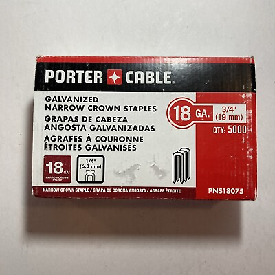 #ad PORTER CABLE PNS18075 Galvanized 3 4” 18GA 1 4” Narrow Crown Staples Qty 5000 $17.99