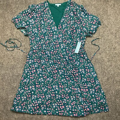 #ad Draper James RSVP Dress Womens Size XXL Teal Wrap Floral Pockets Lined $49.00