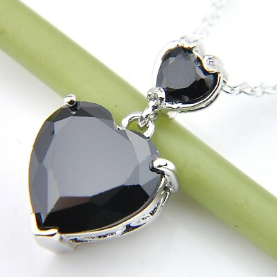 #ad Heart Shaped Woman Jewelry Natural Black Onyx Gemstone Silver Pendants Necklaces $5.49