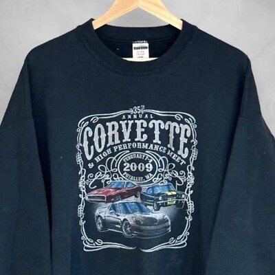 #ad Vintage Corvette Sweatshirt Men#x27;s Large Black Cars Crewneck $27.87