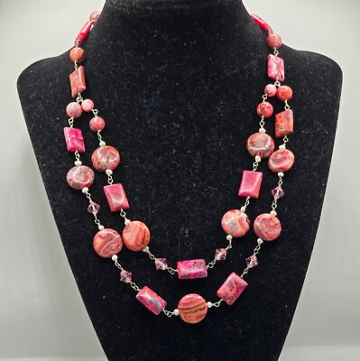 #ad Vintage Pink Stone And Sterling Silver Necklace $42.89