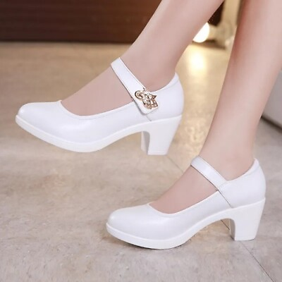 #ad Black White Elegant Middle Heel Ladies Wedding Bride High Heels Shoes Pumps $53.93