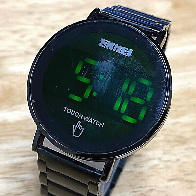 #ad Skmei Mens 30m Black Round Touch Green LED Digital Quartz Watch Date New Battery $17.63