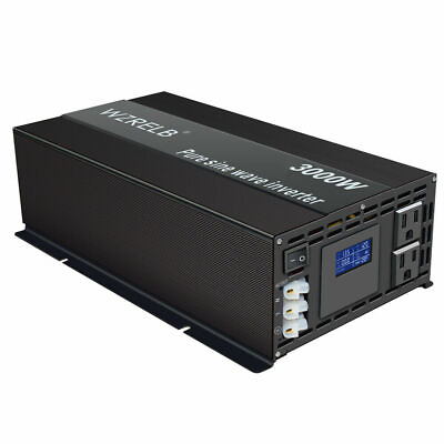 #ad Pure Sine Wave Solar Inverter Power 3000W Battery 24V DC to 120V AC LCD Display $304.99