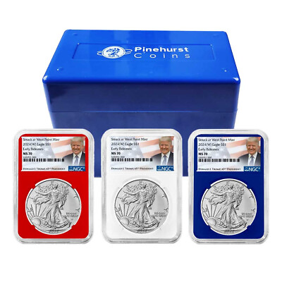 #ad 2024 W $1 American Silver Eagle 3pc Set NGC MS70 ER Trump Label Red White Blue $180.97