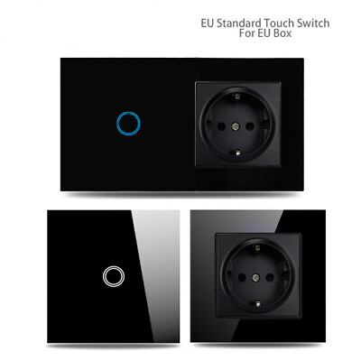 #ad #ad Switch with EU Wall Socket Black 1 Gang 1 Way Led Interruptor Crystal Dark Blue $24.86