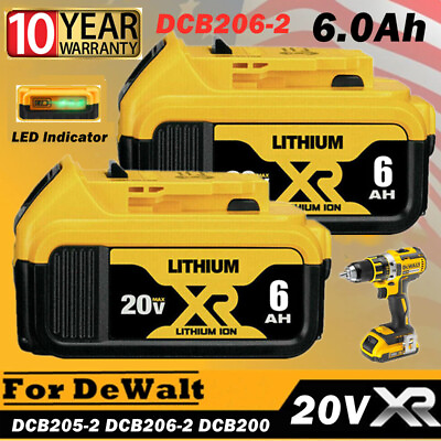 2Pack For DeWalt 20V Max XR 6.0AH Lithium Ion Battery DCB206 2 DCB205 2 Compact $47.98