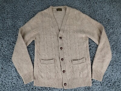 #ad Vintage Montgomery Ward Sweater Mens Large Beige Wool Acrylic Cardigan Grunge $34.95