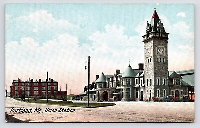 #ad 1900s Portland Maine ME Union Station Boston amp; Maine Railroad RR Postcard $6.00