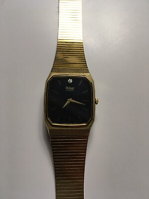 #ad Pulsar by Seiko Y100 5069 Mens Vintage Gold Tone Black Dial Watch $30.00