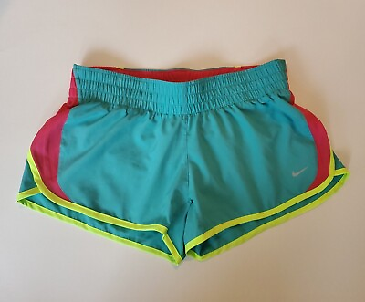 #ad Nike Dri Fit Womens Teal Hot Pink Hi Viz Lined Shorts Drawstring Ties Medium $11.95