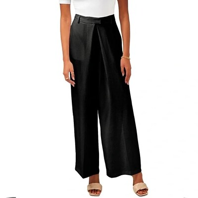Vince Camuto Womens Pants Size 16W Twill Wide Leg Trouser Rich Black Washer New $38.21