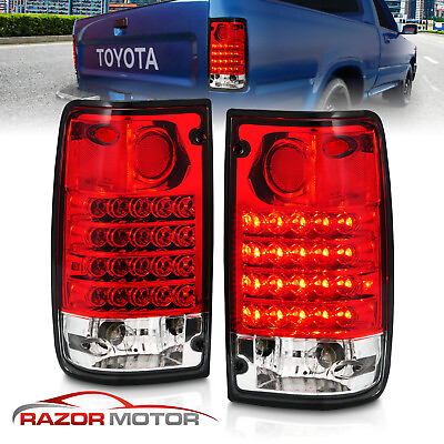 #ad 1989 1995 Red Clear LED Tail Light Pair For Toyota Pickup Truck w Bulb Socket $90.86