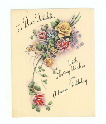 #ad Vintage Greeting Card BIRTHDAY SPRAY OF FLOWERS DAUGHTER USED 1942 $3.50