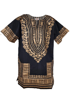 #ad Black and Gold Traditional African Dashiki Shirt $23.99