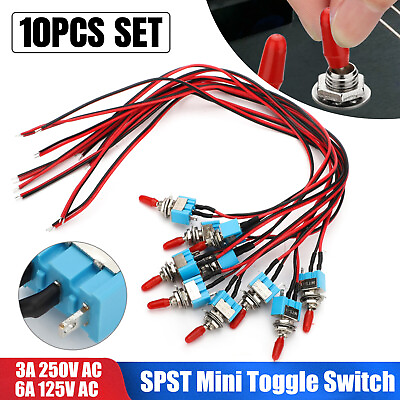 #ad 10PCS SPST Mini Toggle Switch Wires On Off Metal 2 Position Automotive Car Truck $10.48