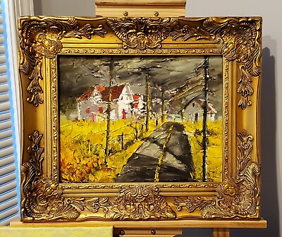 #ad Original ROAD HOME Cottage Rural Oil Landscape Painting Signed 11x14 UN Framed $299.00