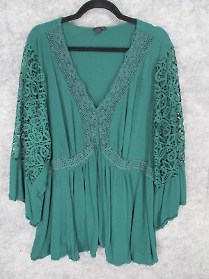 #ad Torrid Women#x27;s Top 5 Flowy Crochet Lace Floral V Neck Fit Flare Stretch Blouse $14.10