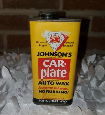 #ad Vintage 1950s Half Full Johnsons Car Plate Auto Wax Automotive Colectable Tin $10.00