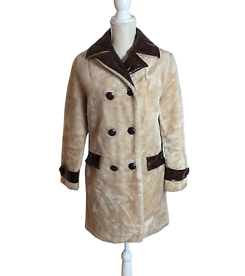 #ad VTG Fingerhut Fashions Womens Sz 10 beige Faux Fur Double Breasted Pea Coat $24.99