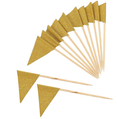 #ad 12Pcs Golden Toothpick Flags Cupcake Toppers DIY Decoration $9.95