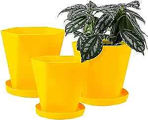 #ad Sun E Planters for Indoor Plants Flower Pots 7.6 6.5 5.1Inch Set Earthen Yellow $30.36