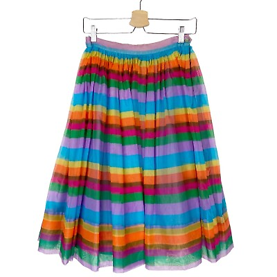 #ad Vintage 1950s Midi Skirt Abby Michael ltd Pleated Rainbow Full Layered Tulle $124.99