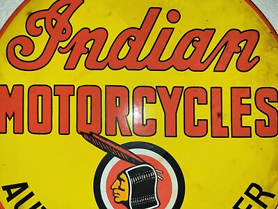 #ad Vintage Indian Motorcycles Porcelain Sign Chief Legend Gas Oil Dealer Harley USA $110.00