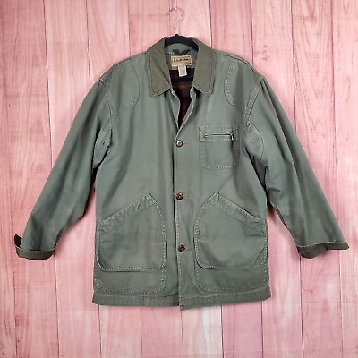 #ad Vintage L.L. Bean Mens M L Wool Lined Field Coat Green Barn Chore Jacket $66.47