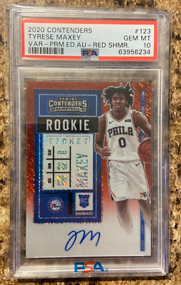 #ad TYRESE MAXEY 2020 CONTENDERS PREMIUM RED SHIMMER ROOKIE TICKET AUTO 5 PSA 10 RC $15500.00