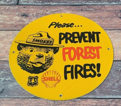 #ad #ad VINTAGE SHELL GASOLINE PORCELAIN SMOKEY FOREST NATIONAL PARK GAS SERVICE SIGN $120.00