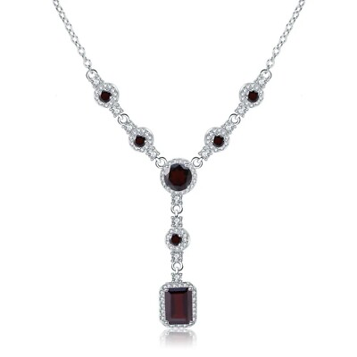 Natural 3.89Ct Red Garnet Gemstone 925 Sterling Silver Luxury Pendant Y Necklace #ad $101.69