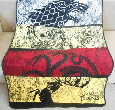 #ad Rare New Game of Thrones House Rows Plush Fleece Gift Throw Blanket Book Series $23.96